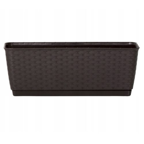 Rattan virágláda, Prosperplast Ratolla P, barna, 49,2 x 17,2 cm, magasság: 17,4 cm, alátéttel, 12 l, rattan hatású