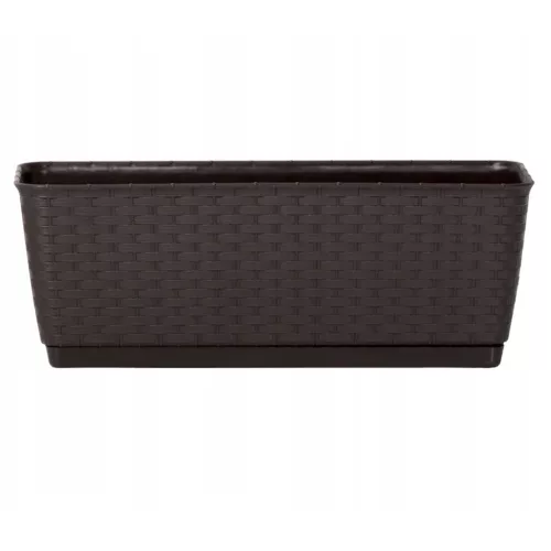 Rattan virágláda, Prosperplast Ratolla P, barna, 49,2 x 17,2 cm, magasság: 17,4 cm, alátéttel, 12 l, rattan hatású
