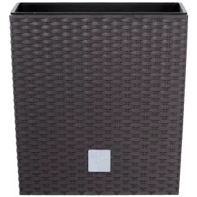   Rattan virágcserép, Prosperplast Rato Low 200, barna, 20 x 20 cm, magasság: 20,2 cm, betéttel, 6,8 l, rattan hatású, négyzetes, alacsony kivitel