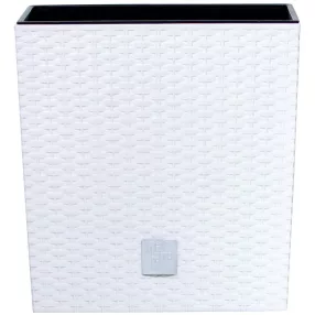   Rattan virágcserép, Prosperplast Rato Low 200, fehér, 20 x 20 cm, magasság: 20,2 cm, betéttel, 6,8 l, rattan hatású, négyzetes, alacsony kivitel