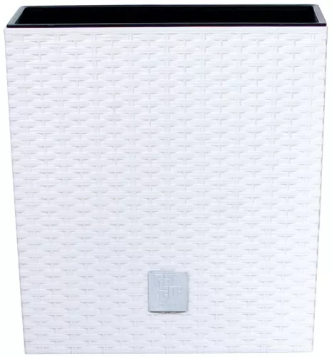 Rattan virágcserép, Prosperplast Rato Low 320, fehér, 32 x 32 cm, magasság: 32,5 cm, betéttel, 21 / 32 l, rattan hatású, négyzetes, alacsony kivitel