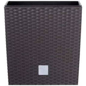   Rattan virágcserép, Prosperplast Rato Low 400, barna, 40 x 40 cm, magasság: 40,8 cm, betéttel, 37 / 64 l, rattan hatású, négyzetes, alacsony kivitel