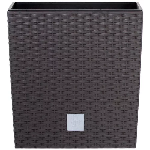 Rattan virágcserép, Prosperplast Rato Low 400, barna, 40 x 40 cm, magasság: 40,8 cm, betéttel, 37 / 64 l, rattan hatású, négyzetes, alacsony kivitel