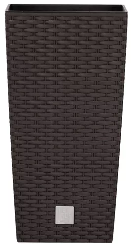 Rattan virágcserép, Prosperplast Rato Square 225, barna, 22,5 x 22,5 cm, magasság: 42,1 cm, betéttel, 8 / 16,3 l, rattan hatású, négyzetes