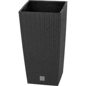   Rattan virágcserép, Prosperplast Rato Square 325, antracit, 32,5 x 32,5 cm, magasság: 61 cm, betéttel, 21 / 49 l, rattan hatású, négyzetes