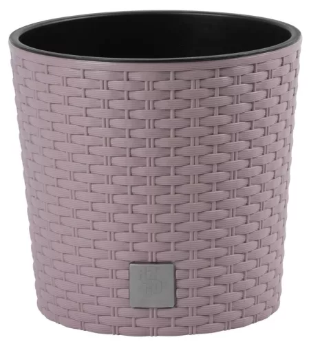 Rattan virágcserép, Prosperplast Rato Round 300, mokka, átmérő: 30 cm, magasság: 27 cm, betéttel, 15 / 15,3 l, rattan hatású, kerek
