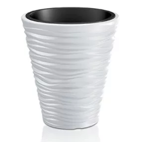   Műanyag virágcserép, Prosperplast Sand 350, fehér, átmérő: 34,5 cm, magasság: 38,5 cm, betéttel, 11 / 21 l, hullámmintás, kerek