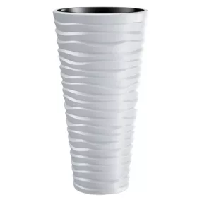   Műanyag virágcserép, Prosperplast Sand Slim 400, fehér, átmérő: 39 cm, magasság: 75 cm, fehér, betéttel, 18 / 45 l, vízszintes hullámmintás, kerek