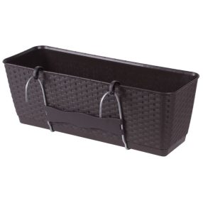   Rattan virágláda, Prosperplast Ratolla Case PW 500, barna, 49,2 x 17,2 cm, magasság: 17,4 cm, alátéttel, 12 l, rattan hatású, korlátra akasztható