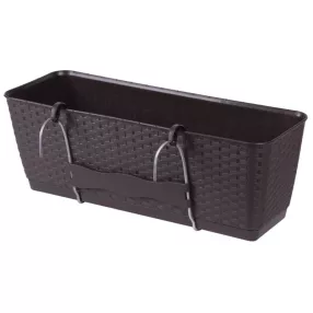   Rattan virágláda, Prosperplast Ratolla Case PW 500, barna, 49,2 x 17,2 cm, magasság: 17,4 cm, alátéttel, 12 l, rattan hatású, korlátra akasztható