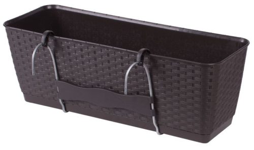 Rattan virágláda, Prosperplast Ratolla Case PW 500, barna, 49,2 x 17,2 cm, magasság: 17,4 cm, alátéttel, 12 l, rattan hatású, korlátra akasztható