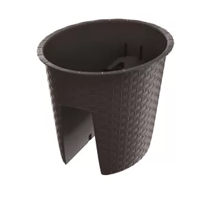   Rattan virágcserép, Prosperplast Rato Railing Oval 300, barna, átmérő: 30 cm, magasság: 22,7 cm, rattan hatású, kerek, korlátra szerelhető