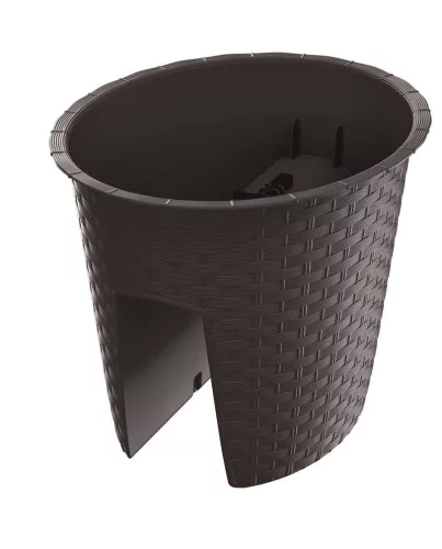 Rattan virágcserép, Prosperplast Rato Railing Oval 300, barna, átmérő: 30 cm, magasság: 22,7 cm, rattan hatású, kerek, korlátra szerelhető