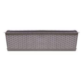   Rattan virágláda, Prosperplast Ratolla Case P 700, mokka, 68,5 x 17,3 cm, magasság: 15 cm, alátéttel, 13 l, rattan hatású