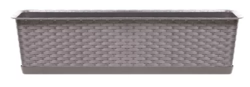 Rattan virágláda, Prosperplast Ratolla Case P 700, mokka, 68,5 x 17,3 cm, magasság: 15 cm, alátéttel, 13 l, rattan hatású
