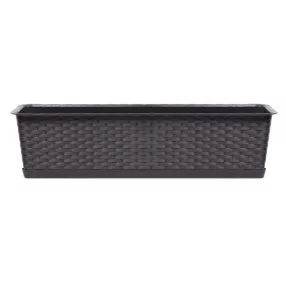   Rattan virágláda, Prosperplast Ratolla Case P 700, barna, 68,5 x 17,3 cm, magasság: 15 cm, alátéttel, 13 l, rattan hatású
