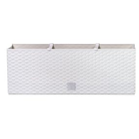   Rattan virágláda, Prosperplast Ratolla Case 500, fehér, 49,2 x 17,2 cm, magasság: 17,4 cm, CWS öntözőrendszerrel, 12 l, rattan hatású