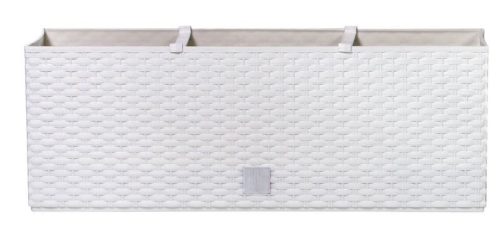 Rattan virágláda, Prosperplast Ratolla Case 500, fehér, 49,2 x 17,2 cm, magasság: 17,4 cm, CWS öntözőrendszerrel, 12 l, rattan hatású