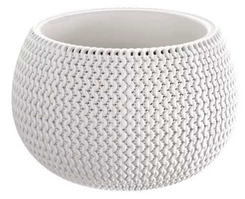Műanyag virágcserép, Prosperplast Splofy Bowl, fehér, átmérő: 29 cm, magasság: 19,5 cm, tál alakú, betéttel, 3,9 l, kerek