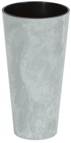 Műanyag virágcserép, Prosperplast Tubus Slim Beton, világosszürke, átmérő: 25 cm, magasság: 47,6 cm, betéttel, 7,5 / 15,5 l, betonhatású, kerek