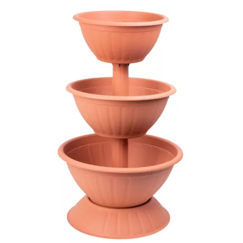 Műanyag háromszintes virágcserép, Strend Pro Garden Pyramid, terrakotta, átmérők: 40 cm / 47,5 cm /55 cm, magasság: 86 cm, kerek