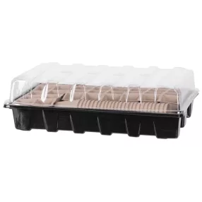   Melegágy, Strend Pro Garden, fekete, 37 x 23 x 6 cm, átlátszó fedél, 30 db-os készlet, palántaneveléshez, mini