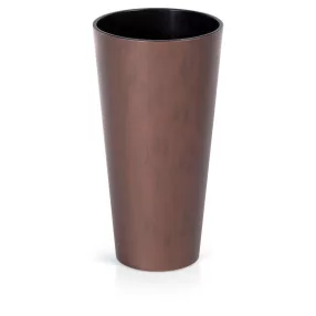   Műanyag virágcserép, Prosperplast Tubus Slim Corten, réz, átmérő: 25 cm, magasság: 47,6 cm, betéttel, 7,5 / 15,5 l, rézhatású, kerek