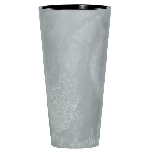 Műanyag virágcserép, Prosperplast Tubus Slim Beton, világosszürke, átmérő: 40 cm, magasság: 76,2 cm, betéttel, 35 / 64 l, betonhatású, kerek