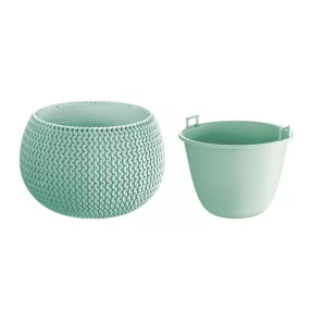   Műanyag virágcserép, Prosperplast Splofy Bowl, zsályazöld, átmérő: 29 cm, magasság: 19,5 cm, tál alakú, betéttel, 3,9 l, kerek