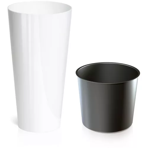 Műanyag virágcserép, Prosperplast Tubus Slim Shine, fehér, átmérő: 40 cm, magasság: 76,2 cm, betéttel, 64 l, kerek