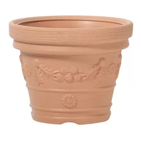   Műanyag virágcserép, Prosperplast Decora, terrakotta, átmérő: 30 cm, magasság: 23,5 cm, virág minta, 8 l, kerek