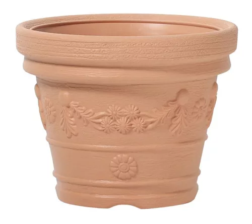 Műanyag virágcserép, Prosperplast Decora, terrakotta, átmérő: 30 cm, magasság: 23,5 cm, virág minta, 8 l, kerek