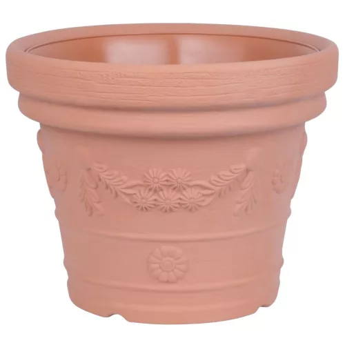 Műanyag virágcserép, Prosperplast Decora, terrakotta, átmérő: 57 cm, magasság: 45,5 cm, virág minta, 65 l, kerek