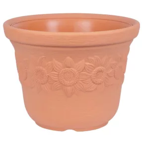   Műanyag virágcserép, Prosperplast Sunny, terrakotta, átmérő: 40 cm, magasság: 30,7 cm, napraforgó minta, 22 l, kerek