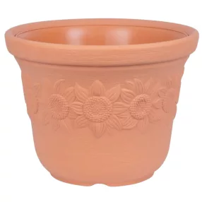   Műanyag virágcserép, Prosperplast Sunny, terrakotta, átmérő: 57 cm, magasság: 43,5 cm, napraforgó minta, 60 l, kerek