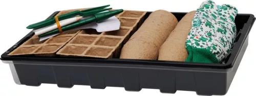 Melegágy, Strend Pro Garden, fekete, 37,5 x 23 x 6 cm, átlátszó fedél, 68 db-os készlet, csíráztatáshoz és előneveléshez, mini
