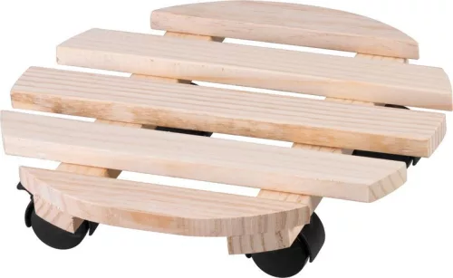 Virágcserép alátét, Strend Pro Garden, átmérő: 30 cm, magasság: 7 cm, fa, 4 db forgó kerék, kerek