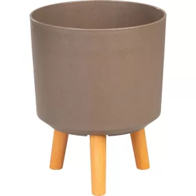   Műanyag virágcserép, Strend Pro Garden, kávépor, átmérő: 24,5 cm, magasság: 31 cm, fa lábakkal, kerek