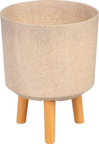 Műanyag virágcserép, Strend Pro Garden, bambuszszál, átmérő: 24,5 cm, magasság: 31 cm, fa lábakkal, kerek