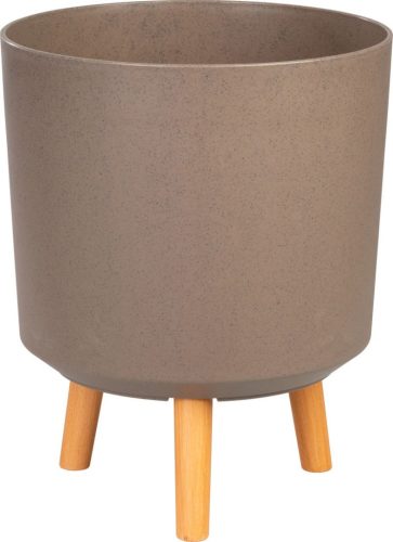 Műanyag virágcserép, Strend Pro Garden, kávépor, átmérő: 30 cm, magasság: 37 cm, fa lábakkal, 15,5 l, kerek