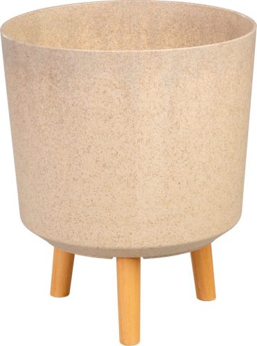 Műanyag virágcserép, Strend Pro Garden, bambuszszál, átmérő: 30 cm, magasság: 37 cm, fa lábakkal, 15,5 l, kerek