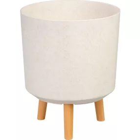   Műanyag virágcserép, Strend Pro Garden, fehér, átmérő: 30 cm, magasság: 37 cm, fa lábakkal, 15,5 l, kerek