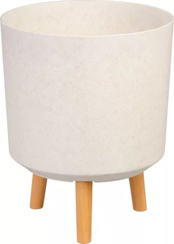 Műanyag virágcserép, Strend Pro Garden, fehér, átmérő: 30 cm, magasság: 37 cm, fa lábakkal, 15,5 l, kerek