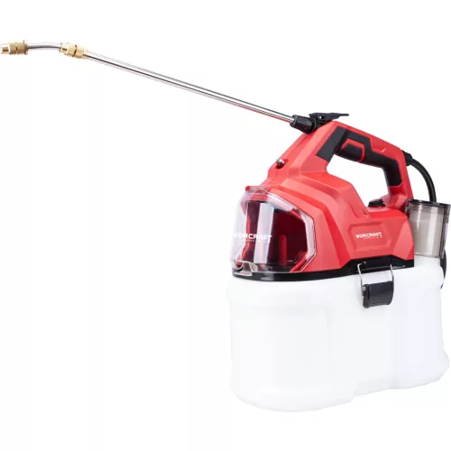 Akkumulátoros permetező, Worcraft CBS-S20Li-8L ShareSYS, 8 liter, piros, teleszkópos szórókarral, vállpántos, hosszú üzemidejű