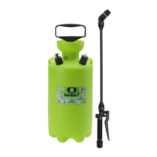 Vállra akasztható permetező, Dimartino Garden 7, 7,05 liter, zöld, kézi pumpás mechanikus, nyomásjelzős biztonsági szeleppel, háromrétegű tömlővel