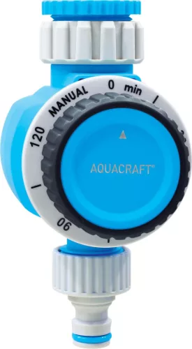 Mechanikus locsolóidőzítő, Aquacraft 290070, kék/szürke, mechanikus, 1 kimenet, 15–120 perc időzítés, 3/4" és 1" menethez