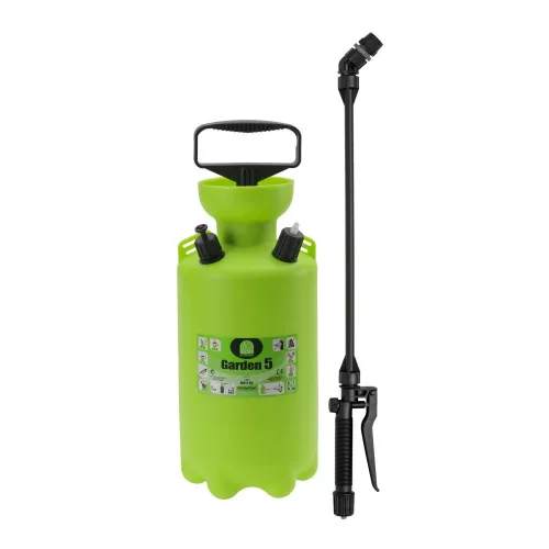 Vállra akasztható permetező, Dimartino Garden 5 permetező, 5,65 liter, zöld, kézi pumpás mechanikus, nyomásjelzős biztonsági szeleppel, háromrétegű tömlővel