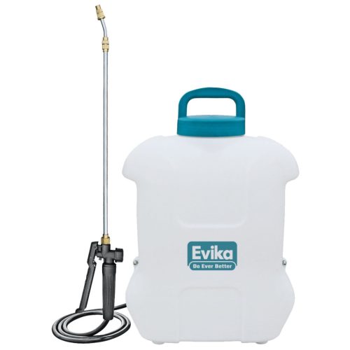 Akkumulátoros permetező, Evika DJ160, 16 liter, fehér, vízálló kapcsolós, teleszkópos fém szórókarral, háti hevederes