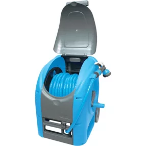   Kerti tömlődob, Aquacraft 990081 Deluxe Compact, kék, tömlővel, 1/2", 30 m, szórópisztollyal, csatlakozókkal, kézi hajtókar, teleszkópos fogantyú, kerekes