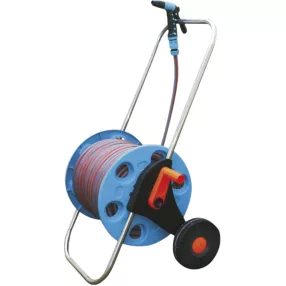   Kerti tömlőkocsi, Strend Pro Garden 3015A, ezüst/kék, tömlővel, 1/2", 30 m, tömlődobbal, 4 funkciós szórópisztollyal, csatlakozókkal, kézi hajtókar, kerekes